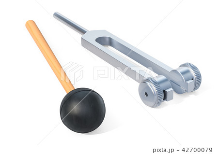 Tuning fork with silicone hammer, 3D rendering 42700079
