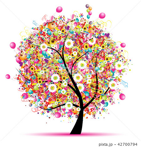Happy holiday, funny tree with balloons  42700794