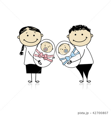 Happy parents with newborn twins 42700807