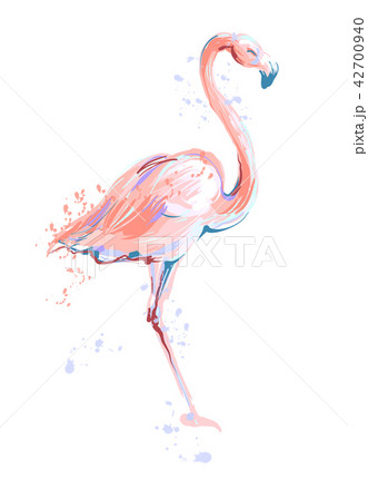 Pink Flamingo Sketch Vector Illustration On のイラスト素材