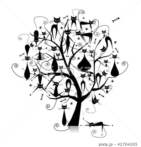 Black cats on tree branches, silhouette for your design 42704205