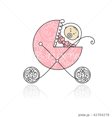 Newborn In Baby S Buggy For Your Designのイラスト素材