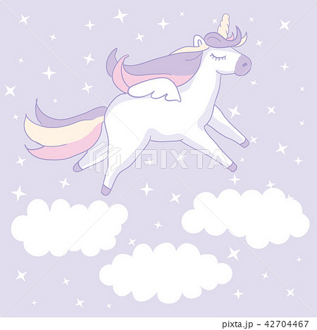Beautyful Unicorn On Lilac Background With Cloudsのイラスト素材