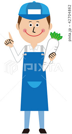 ポップな八百屋さん 正面指差しのイラスト素材