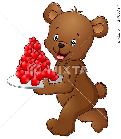 Bear carrying a plate of red heart Bear carrying a plate of red heart 42706337