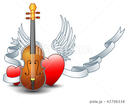 Acoustic guitar with winged heart and silver Acoustic guitar with winged heart and silver 42706338