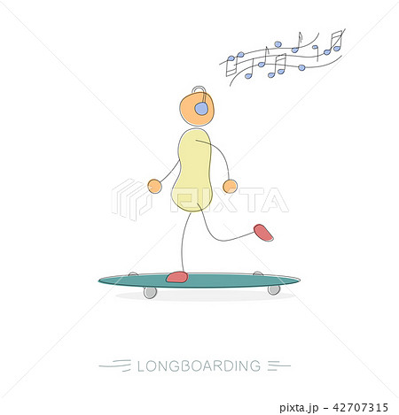 Man with headphones on longboard 42707315