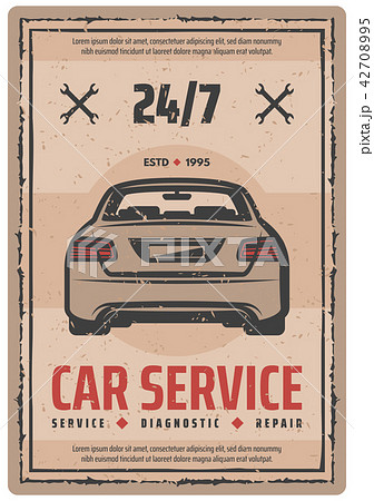 Auto repair service retro poster with vintage car 42708995