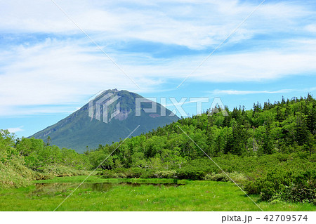 知床　秘境　羅臼湖、二の沼・三の沼より羅臼岳を望む 42709574