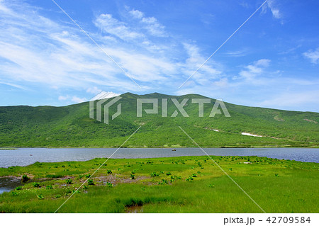 知床　秘境　羅臼湖、知西別岳を望む 42709584