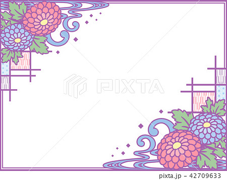 菊の和風なフレーム 紫のイラスト素材