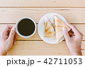 Sandwich with coffee cup on wooden table 42711053