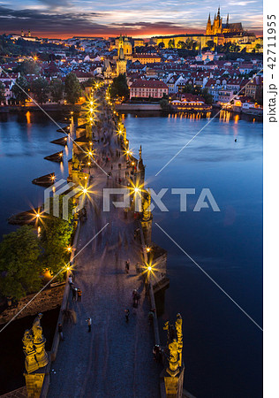 Charles Bridge with Prague Castle after sunset. Europe, Czech republic. Charles Bridge with Prague Castle after sunset. Europe, Czech republic. 42711955