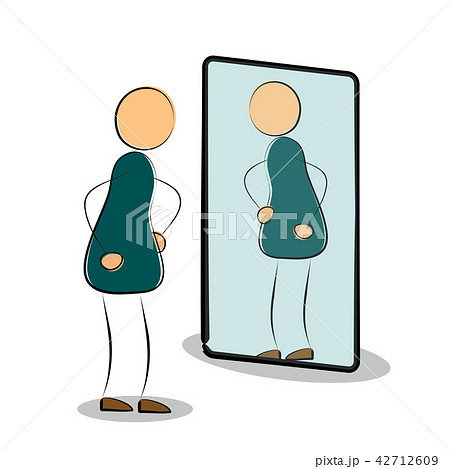 Man see his reflection in the mirror 42712609