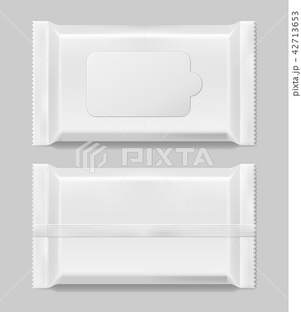Wet wipes napkins template front and vack view isolated. White wet wipes blank package. Vector 42713653