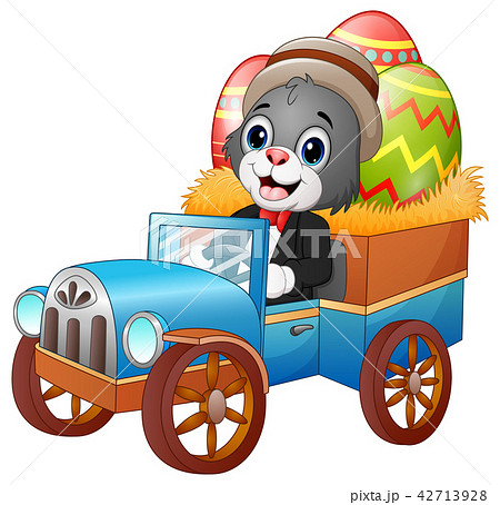 Easter Bunny driving a car carrying easter eggs Easter Bunny driving a car carrying easter eggs 42713928