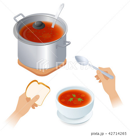 The saucepan with tomato soup The saucepan with tomato soup 42714265