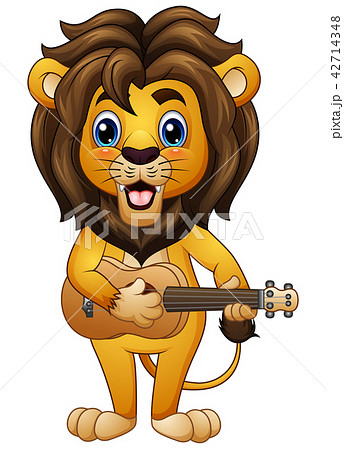 Funny Lion Cartoon Playing Guitarのイラスト素材
