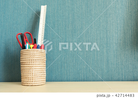 School and office supplies over office table  42714483