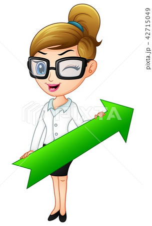 Cartoon businesswoman holding a green arrow 42715049
