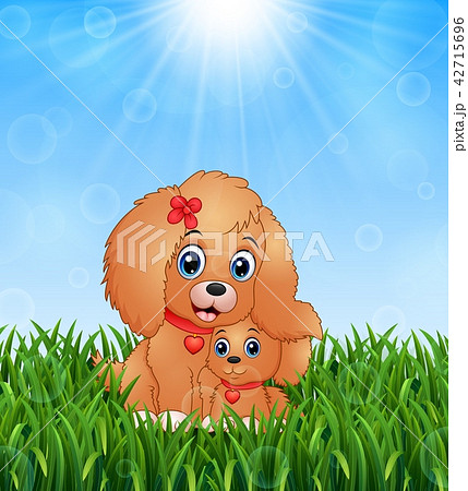 Cute little dogs cartoon in the grass 42715696