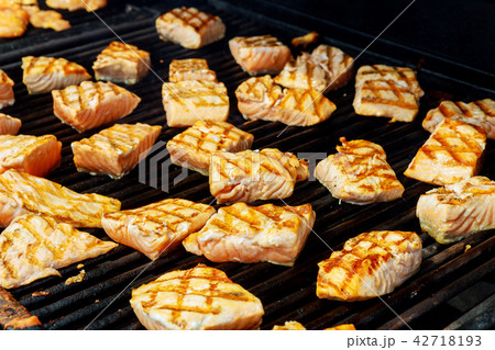 Grilled salmon steak on the flaming. 42718193