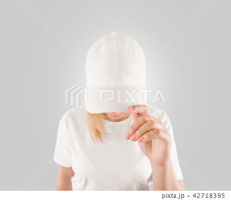 Blank white baseball cap mockup wear on women head Blank white baseball cap mockup wear on women head 42718395