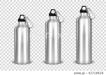 Vector realistic 3d different size - small, medium, large - silver empty glossy metal water bottle Vector realistic 3d different size - small, medium, large - silver empty glossy metal water bottle 42718628