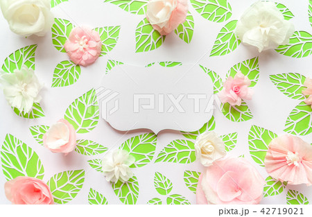 vintage frame with color paper flowers vintage frame with color paper flowers 42719021