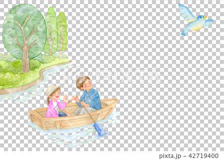 男性和女性划艇和藍色鳥 42719400