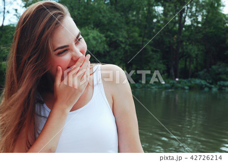 Beautiful girl happy and smile portrait close up. Beautiful girl happy and smile portrait close up. 42726214