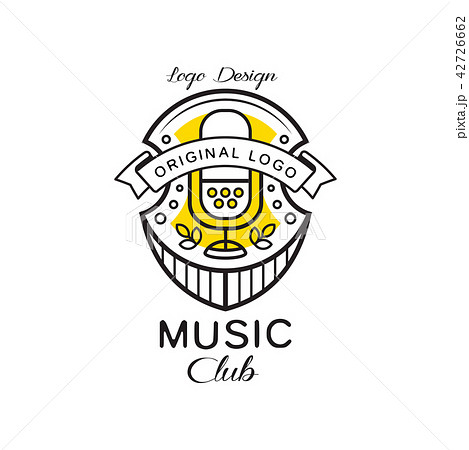 Music club logo design, heraldic shield with retro microphone, retro badge for music studio, shop 42726662
