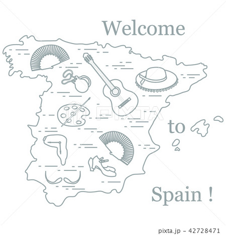 various symbols of Spain arranged in a circle 42728471