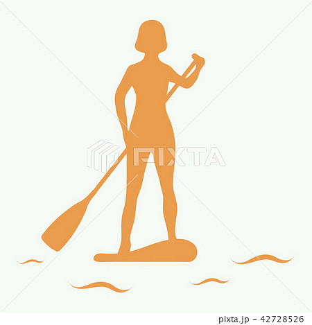 Female silhouette on stand up paddle board SUP. 42728526