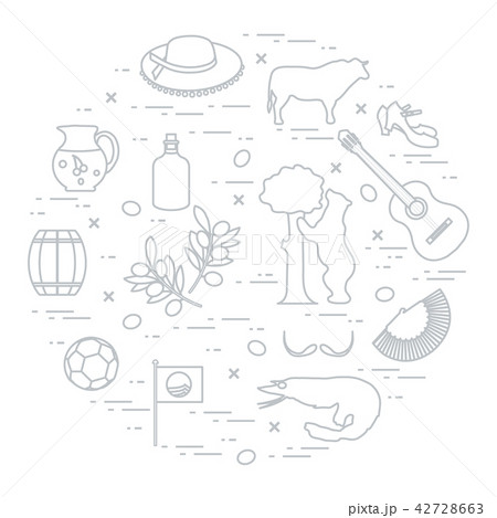 various symbols of Spain arranged in a circle various symbols of Spain arranged in a circle 42728663