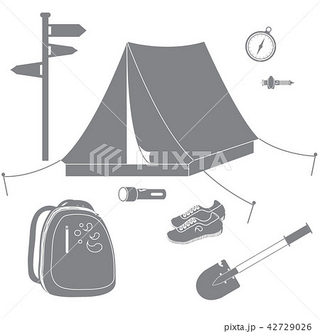 Set of stylized icons of tourist equipment and Set of stylized icons of tourist equipment and 42729026