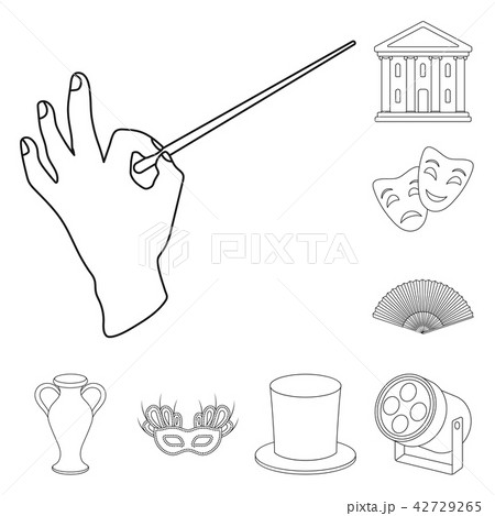 Theatrical art outline icons in set collection for design.Theater equipment and accessories vector 42729265