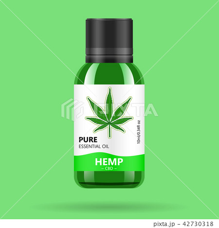 Realistic green glass bottle with cannabis. Mock up of hemp oil extracts, tablets or capsules in Realistic green glass bottle with cannabis. Mock up of hemp oil extracts, tablets or capsules in 42730318