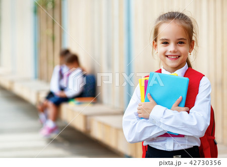 Happy children  girlfriend schoolgirl student elementary school 42730356