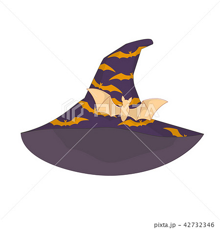 Hat of a witch with bats. Gold barrette of the bat 42732346