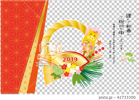 2019年賀状 しめ縄 イノシシの羽子板 42733300
