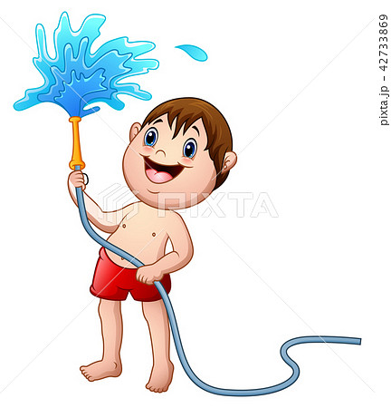 Little boy playing with the water hose 42733869