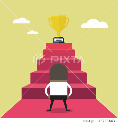 Businessman standing in front of stair to trophy. 42733883