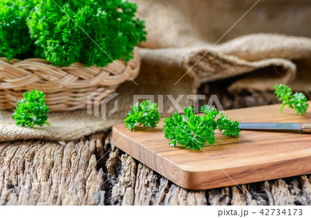 Fresh Parsley leaf on wood  block Fresh Parsley leaf on wood  block 42734173