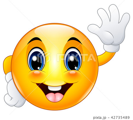 Cartoon emoticon smiley face waving hello Cartoon emoticon smiley face waving hello 42735489