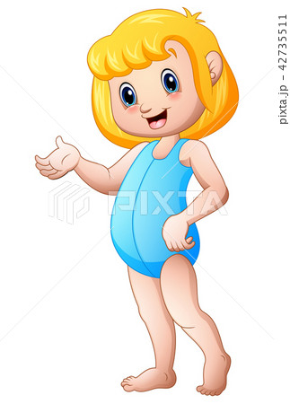 Cartoon girl blonde wearing blue swimsuit - Stock Illustration [42735511] -  PIXTA