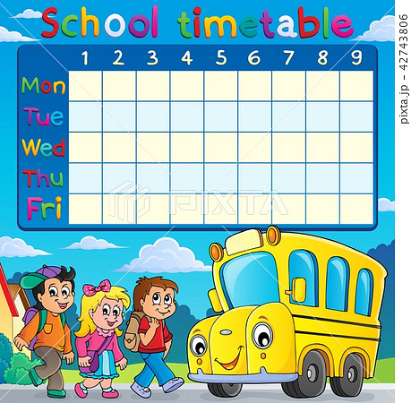 School timetable with children and bus School timetable with children and bus 42743806