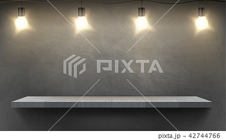 Vector mockup with empty shelf and electric bulbs Vector mockup with empty shelf and electric bulbs 42744766