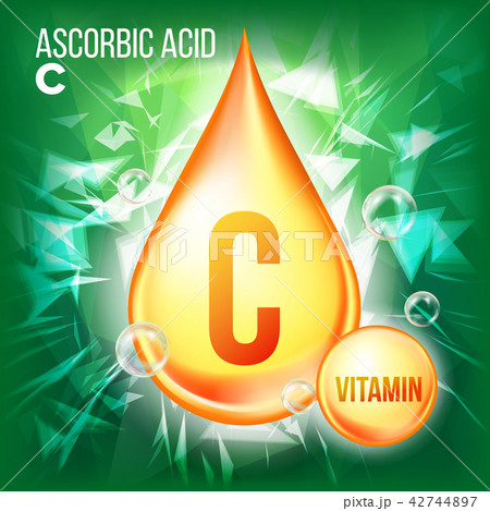 Vitamin C Ascorbic Acid Vector. Organic Vitamin Gold Drop Icon. Medicine Liquid, Golden Substance 42744897