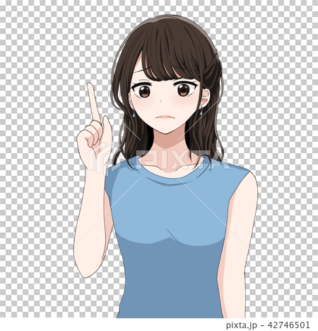 若い女性 指差しポーズ 困り顔のイラスト素材